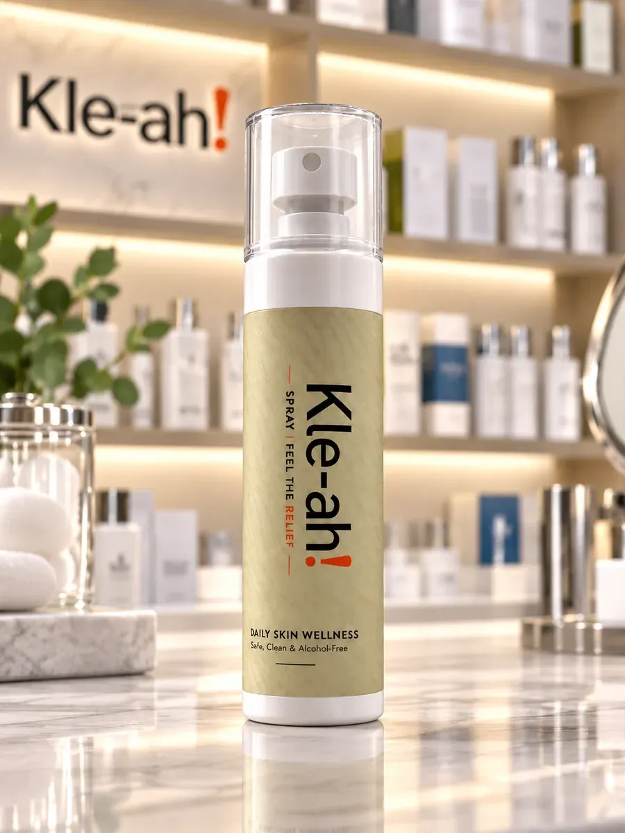 Kle-ah! Daily Skin Wellness Spray bottle with white pump and cream label